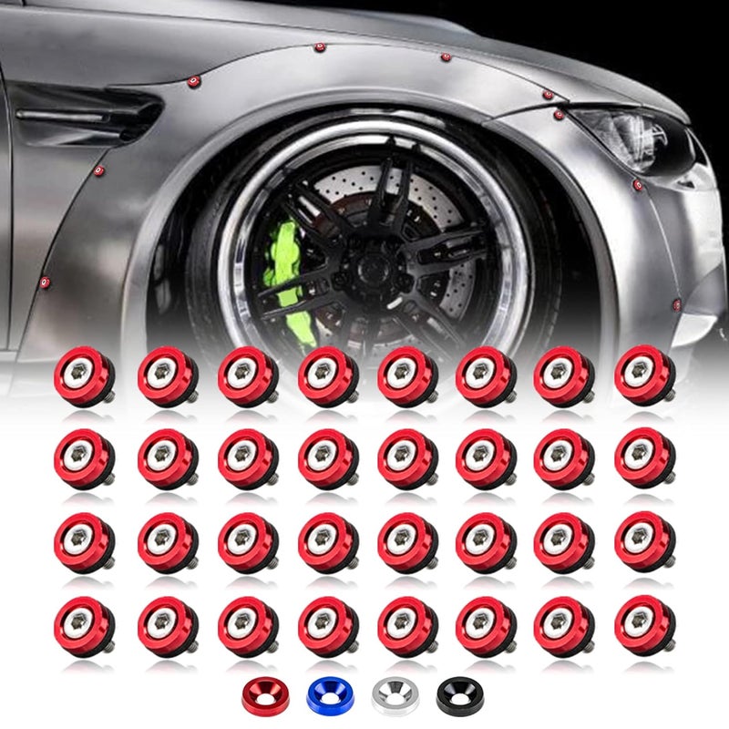 Rolling Gears M6 Red Flat Anodized Aluminum Washer Bolt Kit, 32-Piece Hardware Kit for Widebody, Fender Flares, Bumpers, Mud Flaps and Engine Bay Dress-Up - Image 1